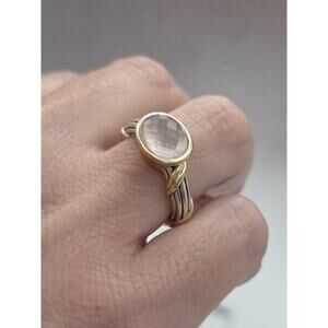 Peter Thomas Rose Quartz Oval Bezel Set Ring in two tone sterling silver Size 7